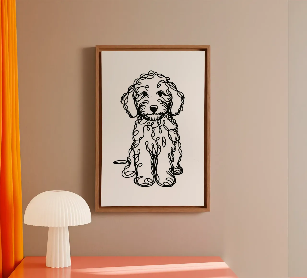 Labradoodle Dog Line Art Drawing canvas with Floater frame by WijdevenDesign