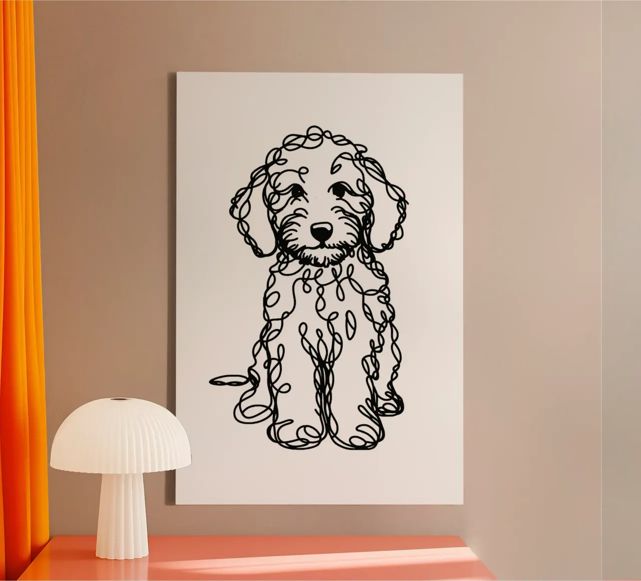 Labradoodle Dog Line Art Drawing canvas with Floater frame by WijdevenDesign