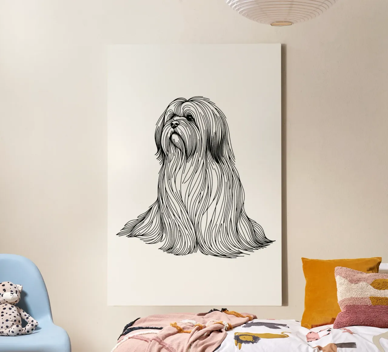 Lhasa Apso Dog Line Art Drawing canvas with Floater frame by WijdevenDesign