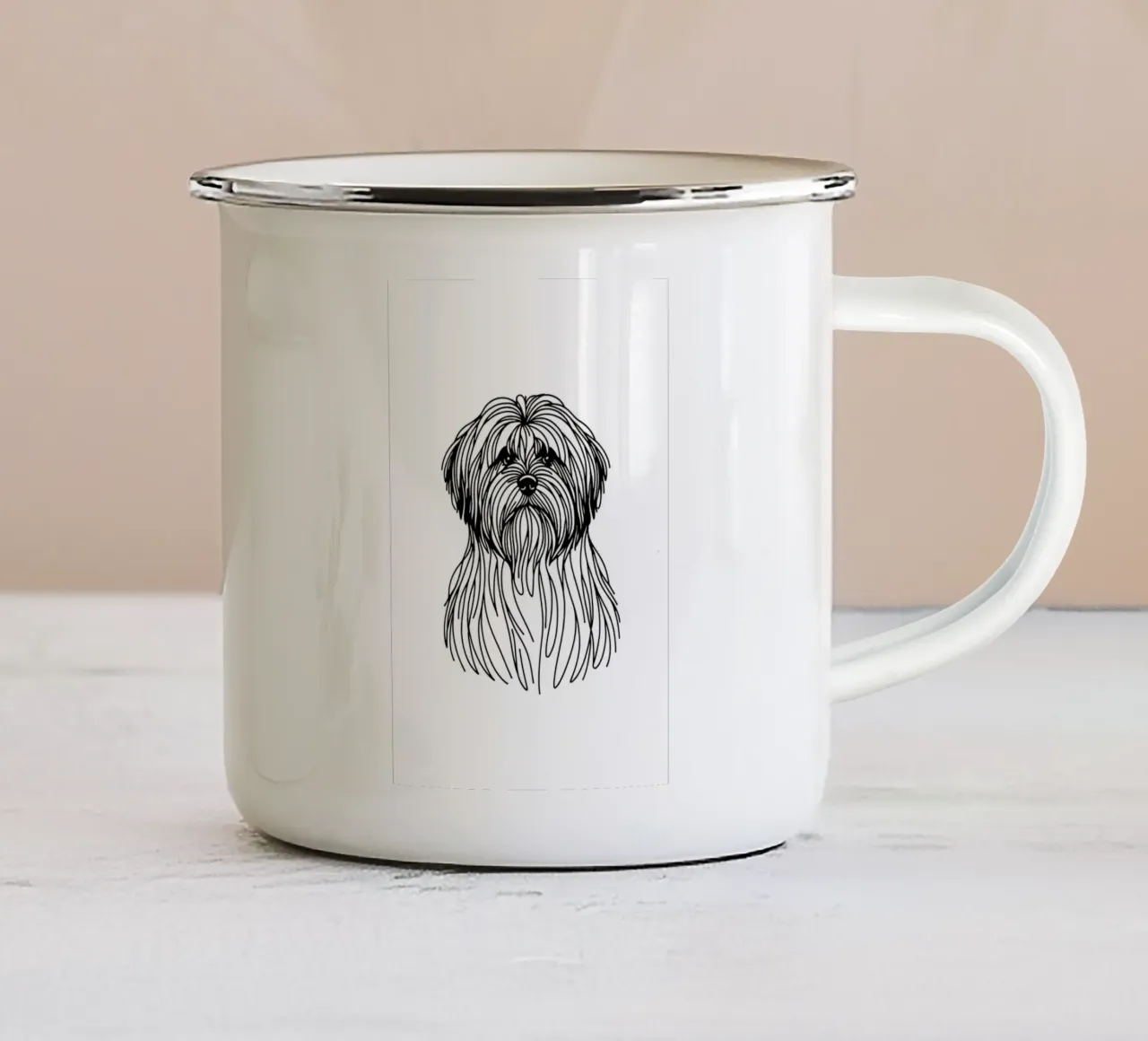 Chien Lhasa Apso Dessin au trait mug en émail de WijdevenDesign