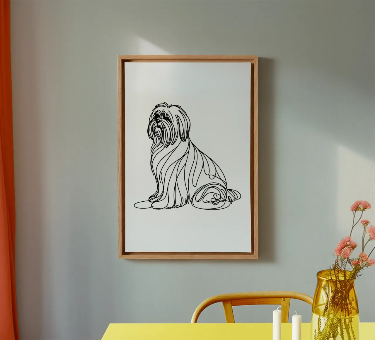 Lhasa Apso Dog Line Art Drawing canvas with Floater frame by WijdevenDesign