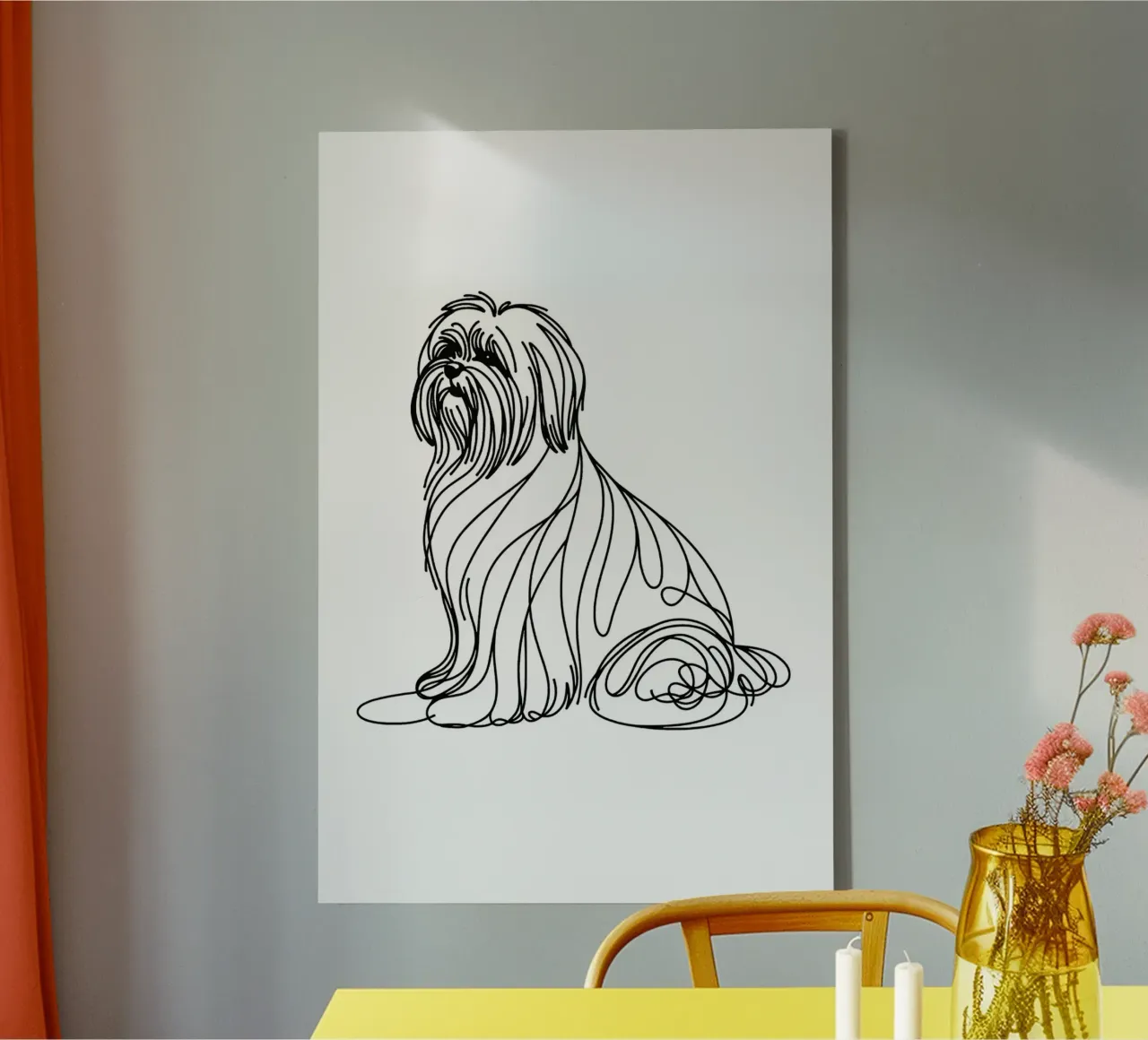 Lhasa Apso Dog Line Art Drawing canvas with Floater frame by WijdevenDesign