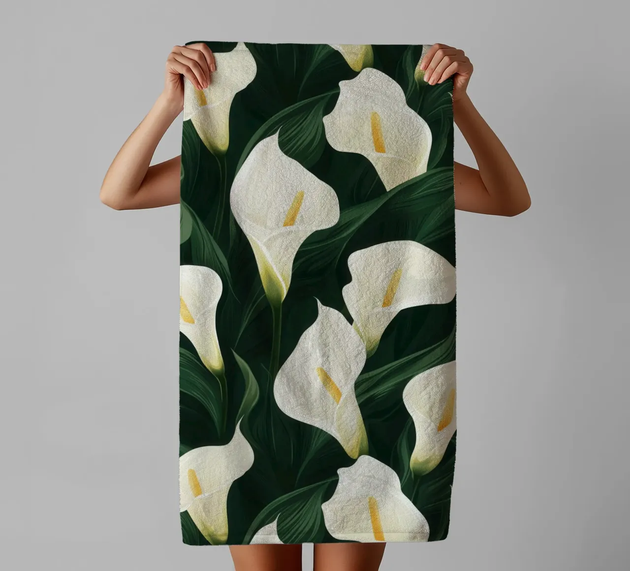 White calla lilies in the wind | Botanical luxury towel by Autofocus