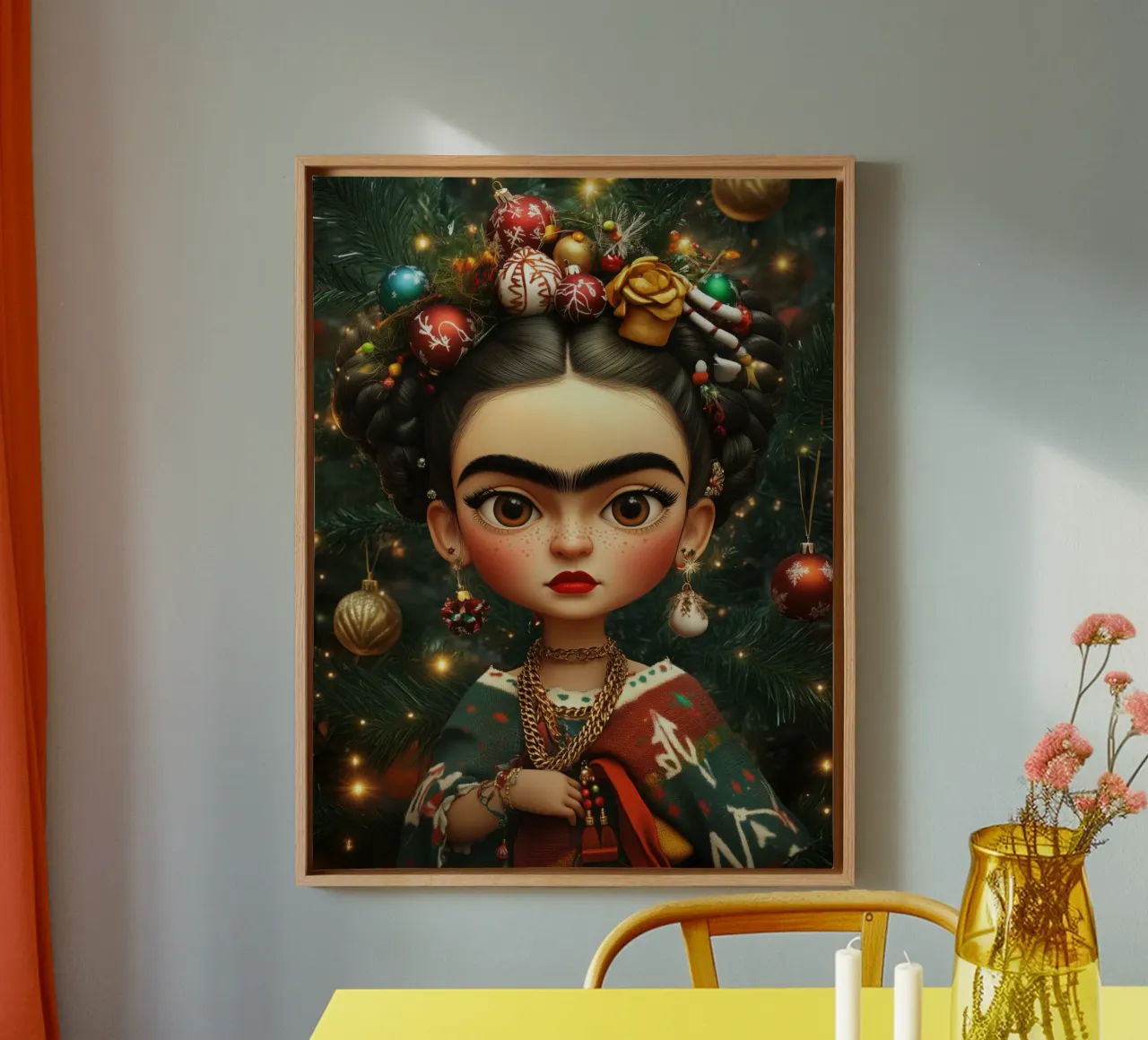 Frida Kahlo Puppe zu Weihnachten | Alternative Barbie Leinwand mit Schattenfugenrahmen von Autofocus