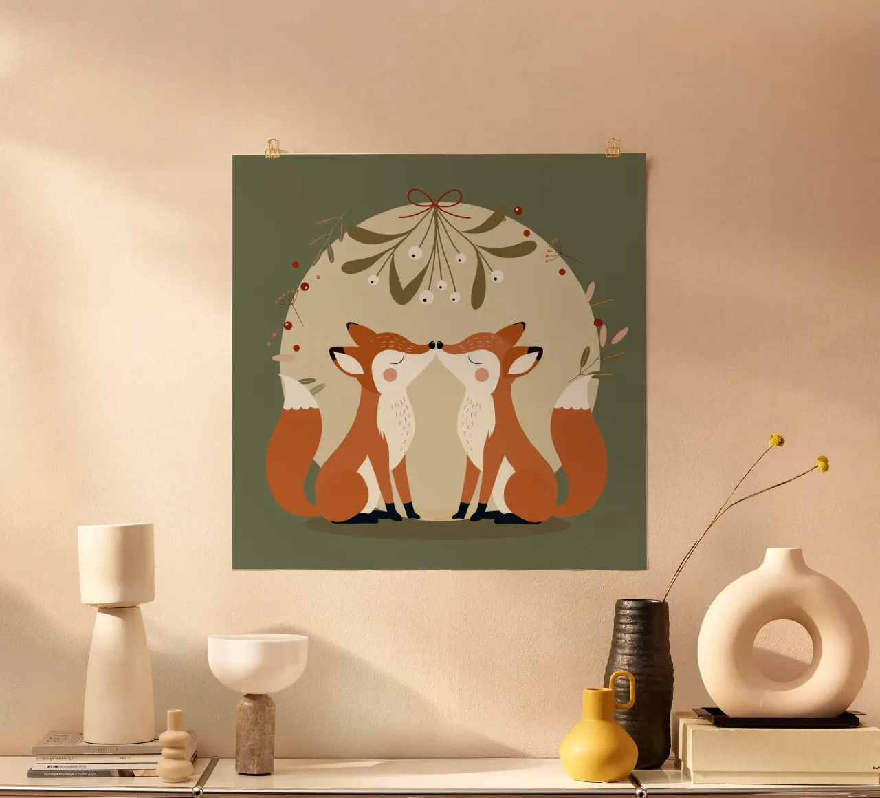 Volpi innamorate - bacio sotto il vischio poster da namosh