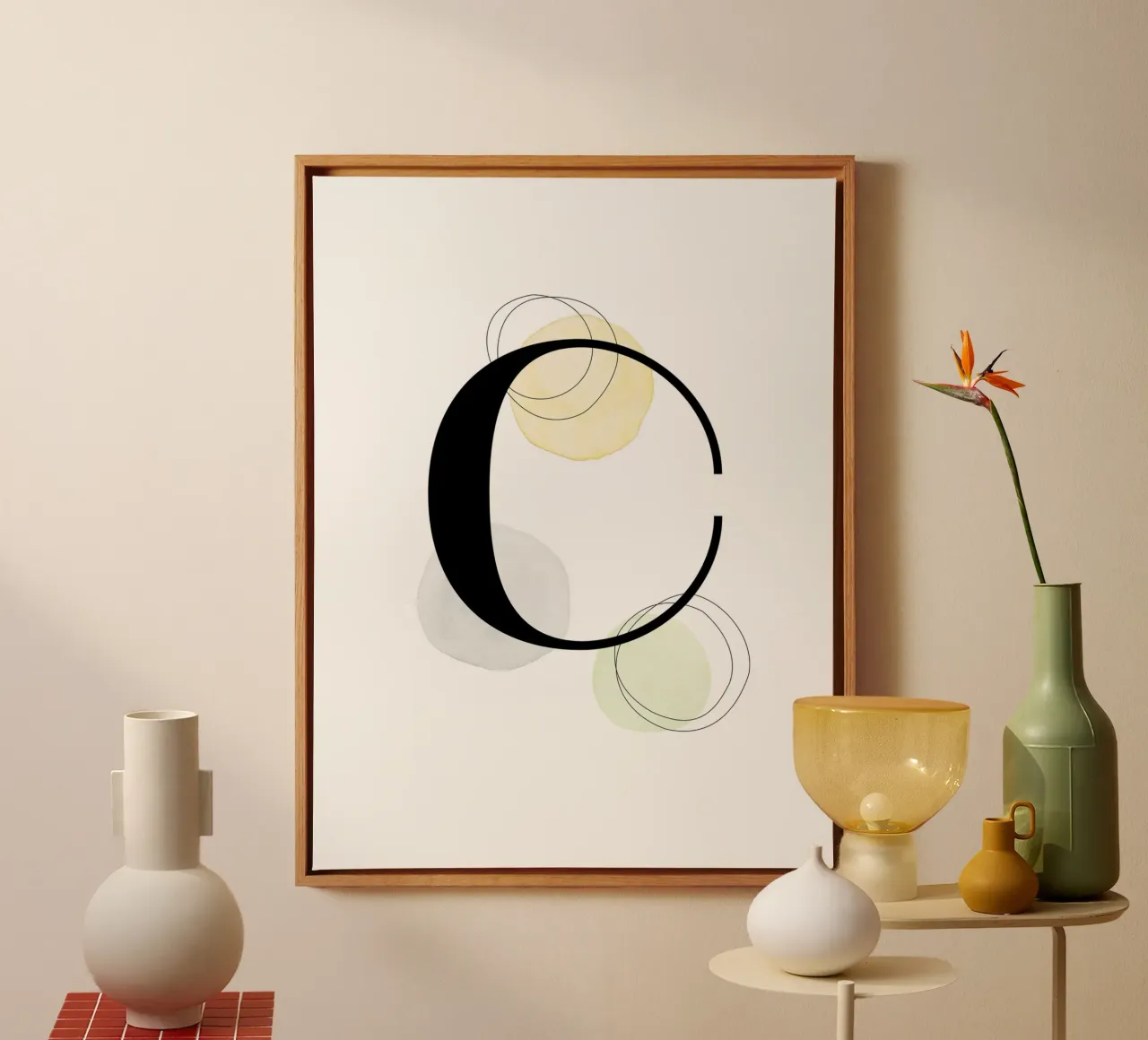 Lettera "C" - design dipinto a mano tela con Cornice a cassetta da Kate Brunch Design