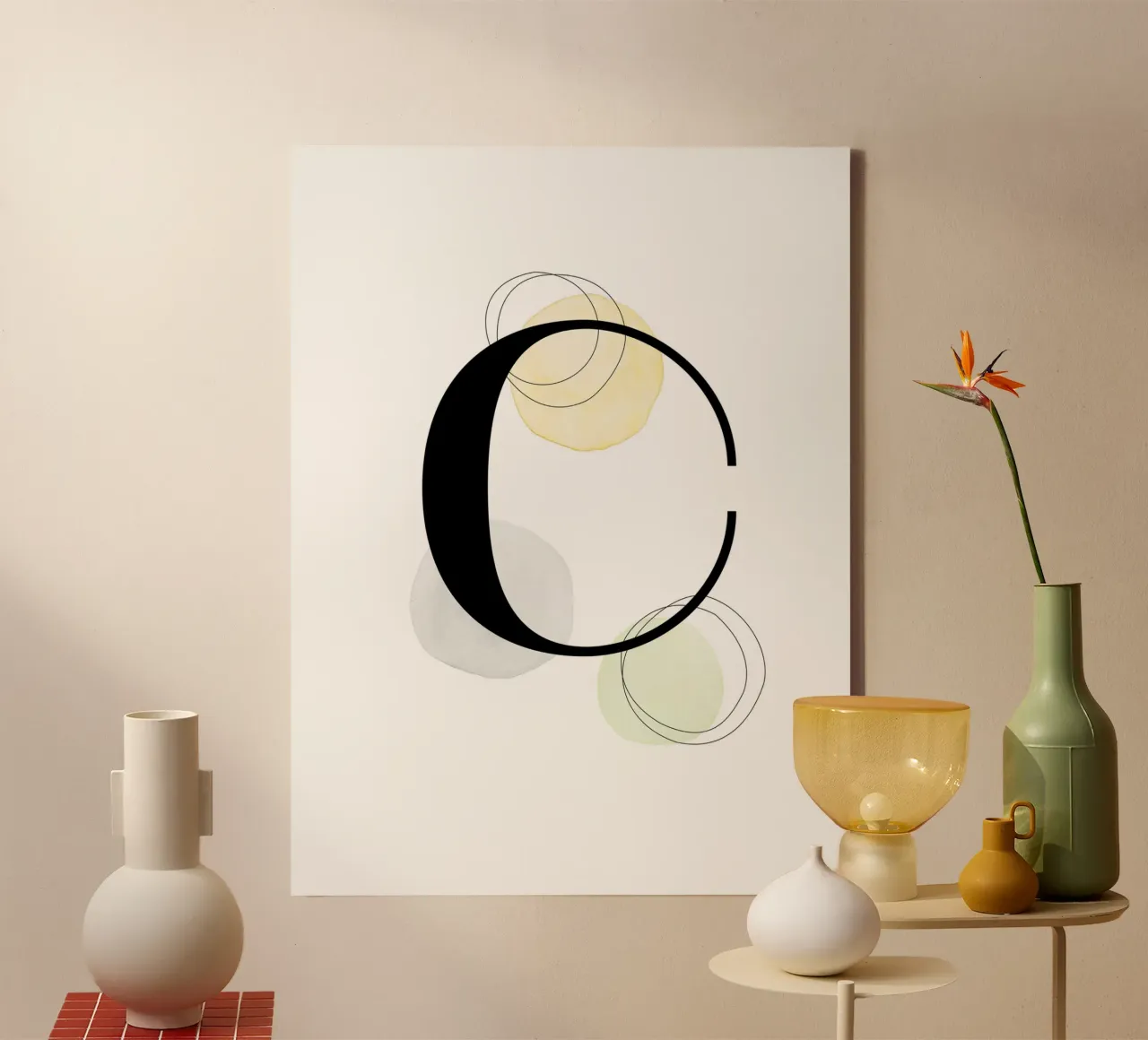 Lettera "C" - design dipinto a mano tela con Cornice a cassetta da Kate Brunch Design