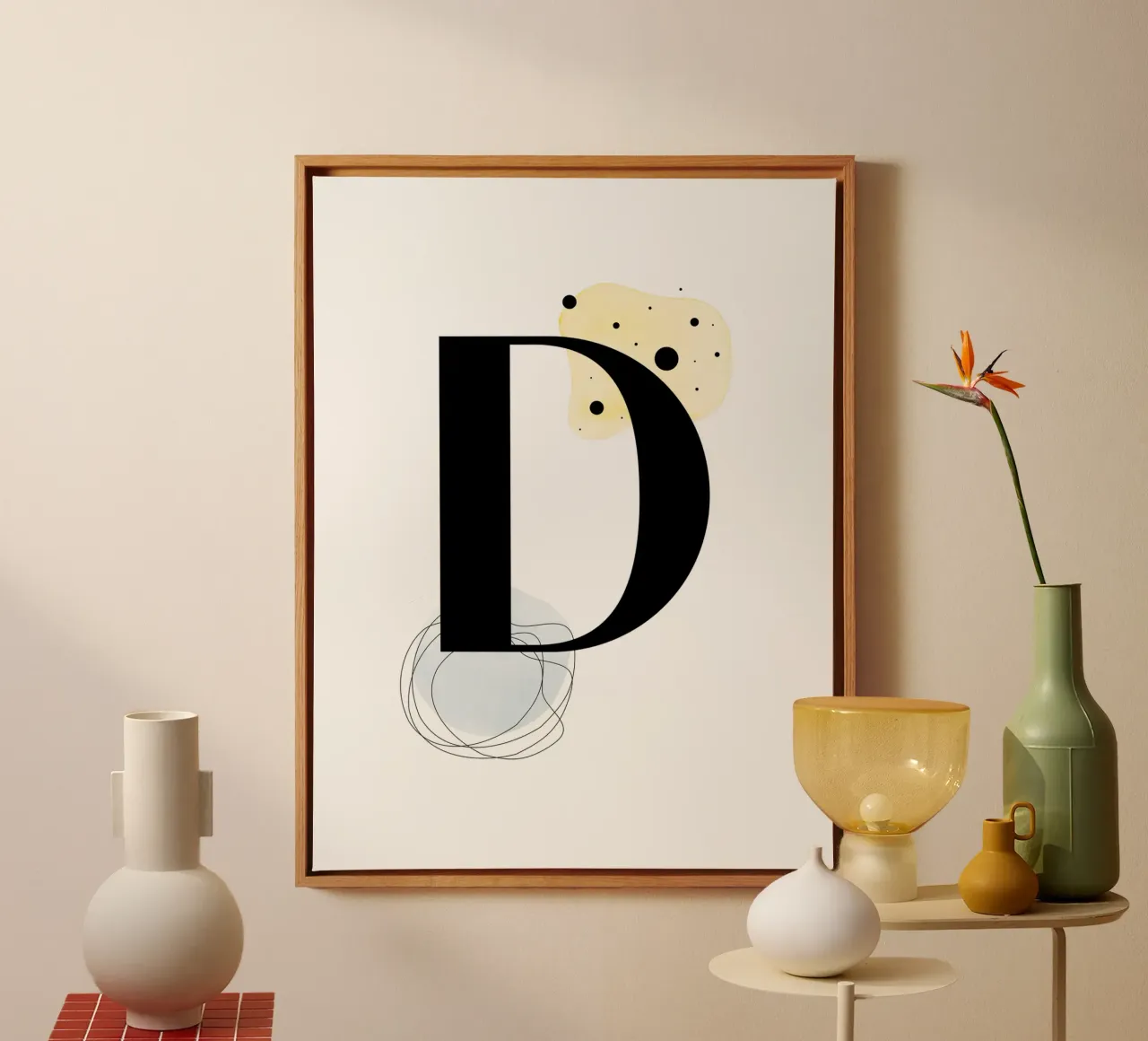 Letra "D" - diseño pintado a mano lienzo con Marco flotante de Kate Brunch Design