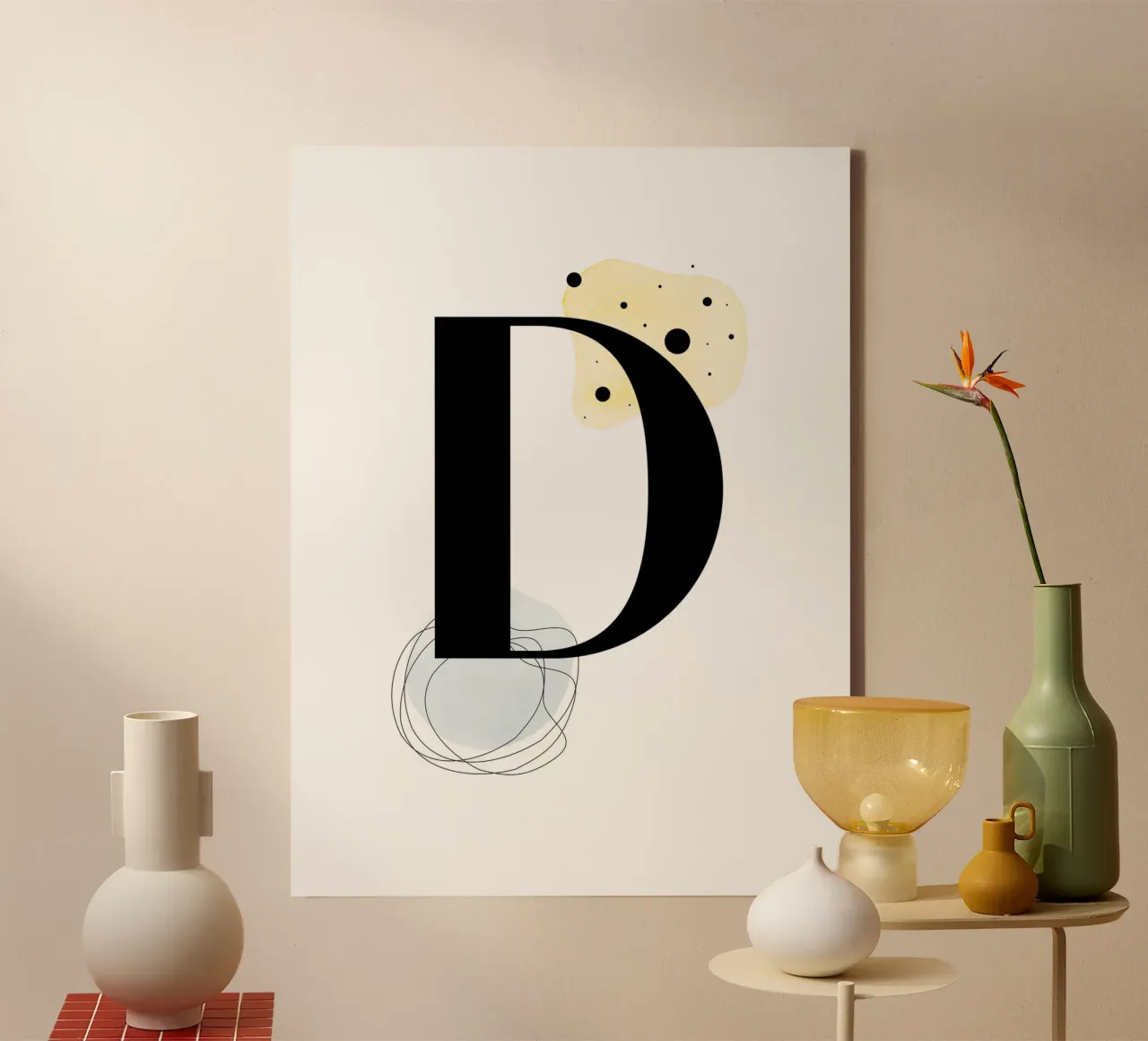Letra "D" - diseño pintado a mano lienzo con Marco flotante de Kate Brunch Design
