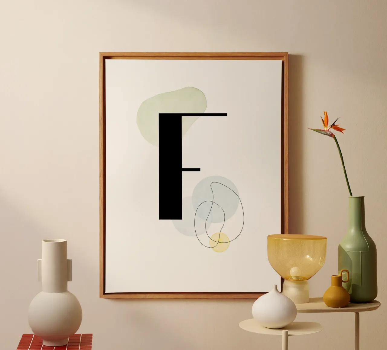 Letter "F" - handgeschilderd ontwerp canvas met Baklijst van Kate Brunch Design