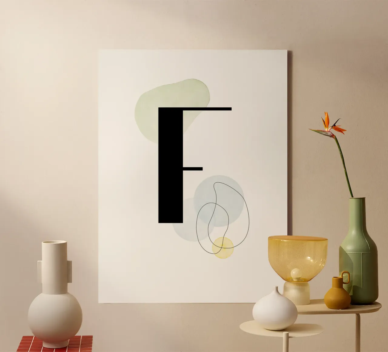 Letter "F" - handgeschilderd ontwerp canvas met Baklijst van Kate Brunch Design