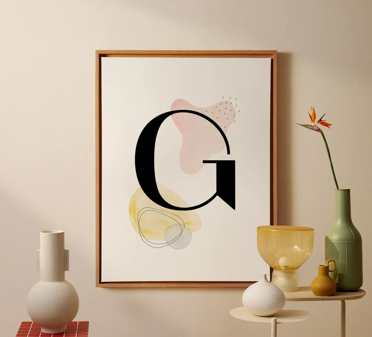Letra "G" - diseño pintado a mano lienzo con Marco flotante de Kate Brunch Design
