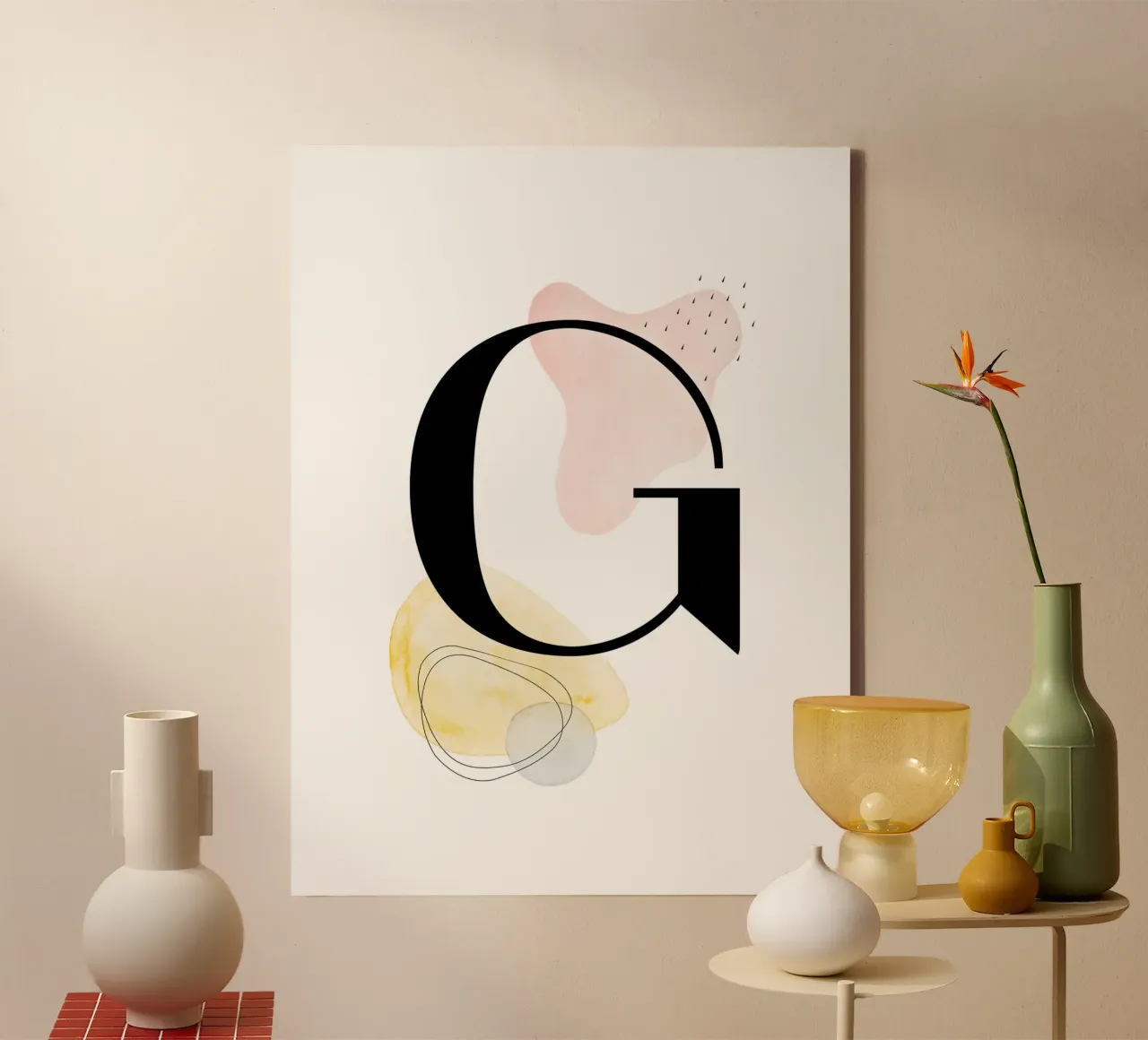 Letra "G" - diseño pintado a mano lienzo con Marco flotante de Kate Brunch Design