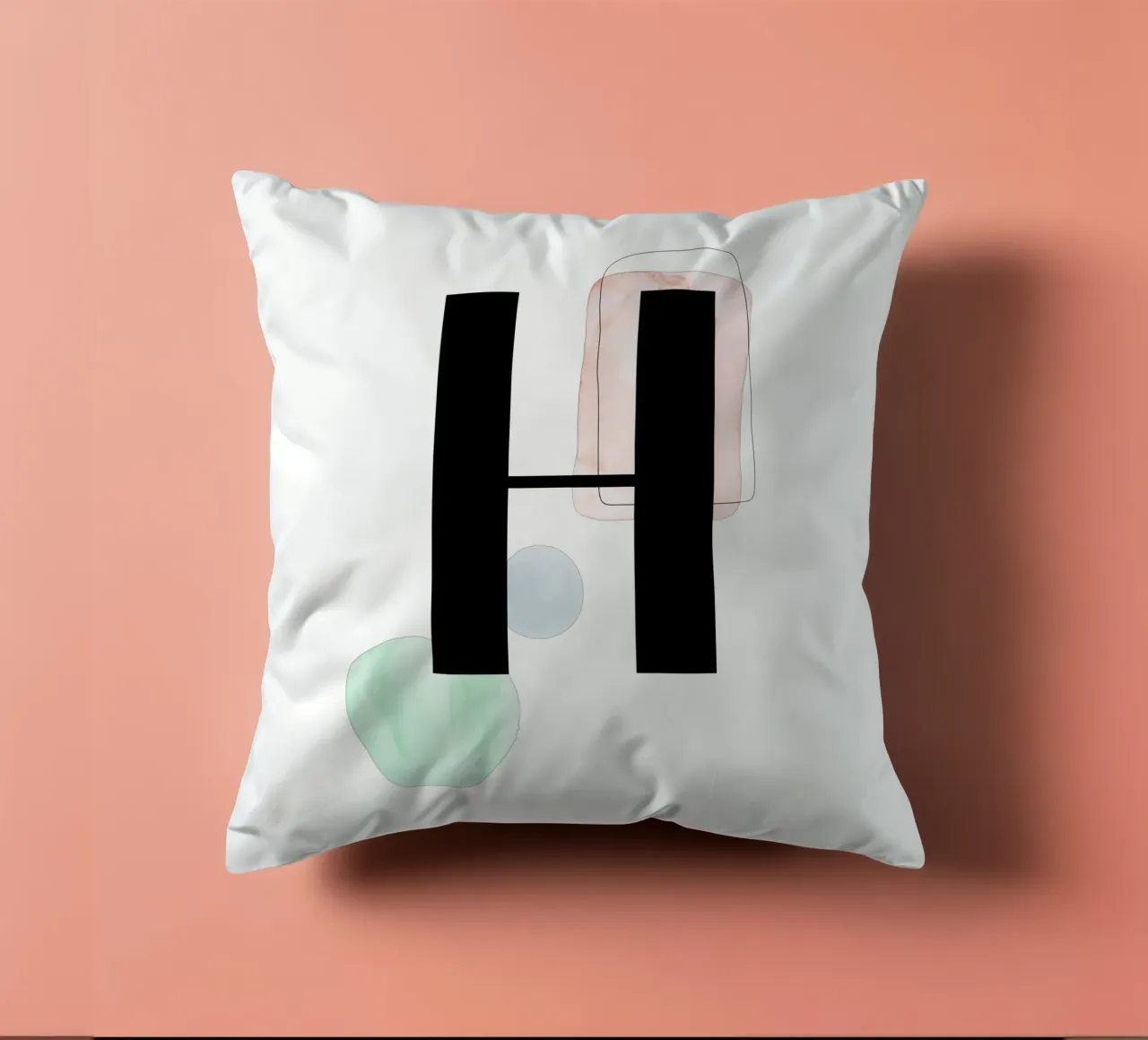 Lettera "H" - design dipinto a mano cuscino da Kate Brunch Design