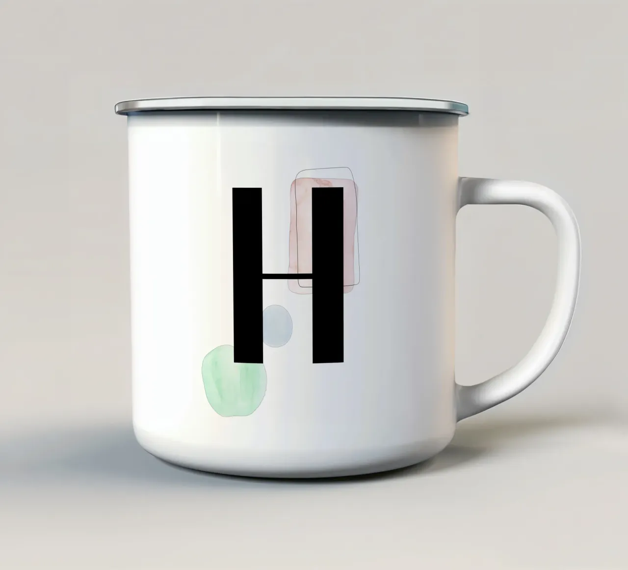 Lettera "H" - design dipinto a mano tazza in smalto da Kate Brunch Design