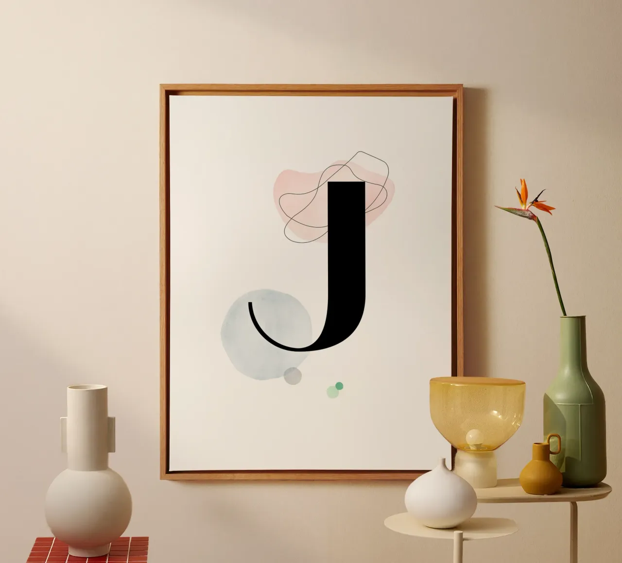 Lettera "J" - design dipinto a mano tela con Cornice a cassetta da Kate Brunch Design