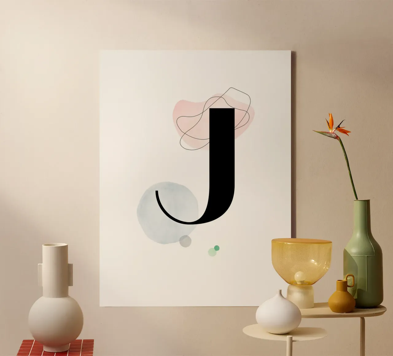 Lettera "J" - design dipinto a mano tela con Cornice a cassetta da Kate Brunch Design