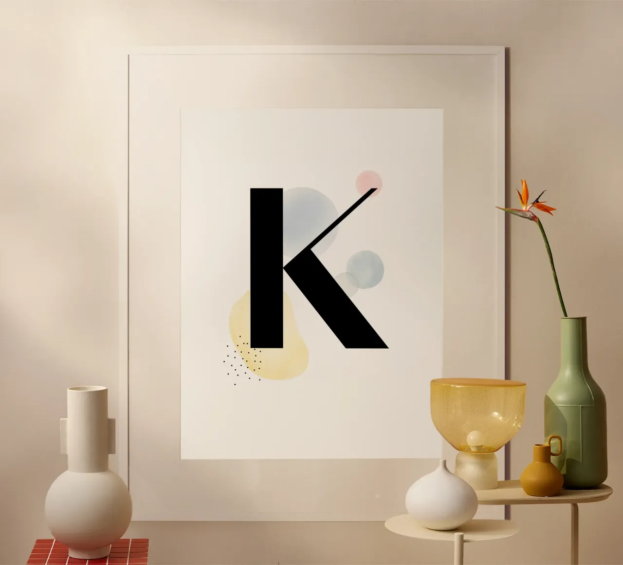 Lettera "K" - design dipinto a mano poster con telaio in alluminio da Kate Brunch Design