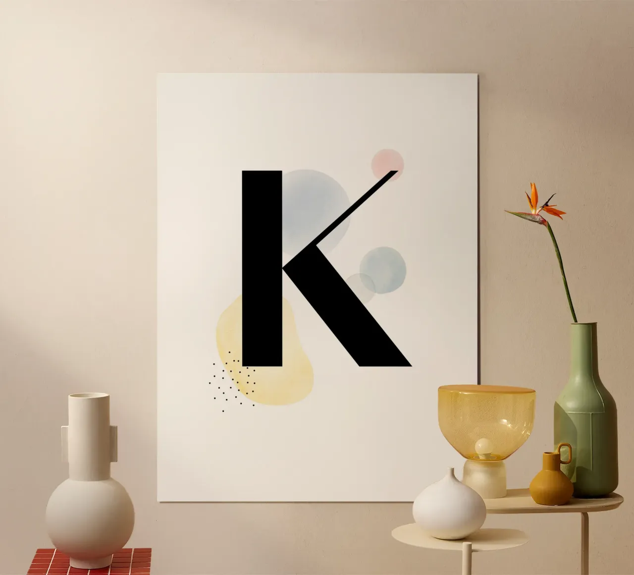 Lettera "K" - design dipinto a mano poster con telaio in alluminio da Kate Brunch Design