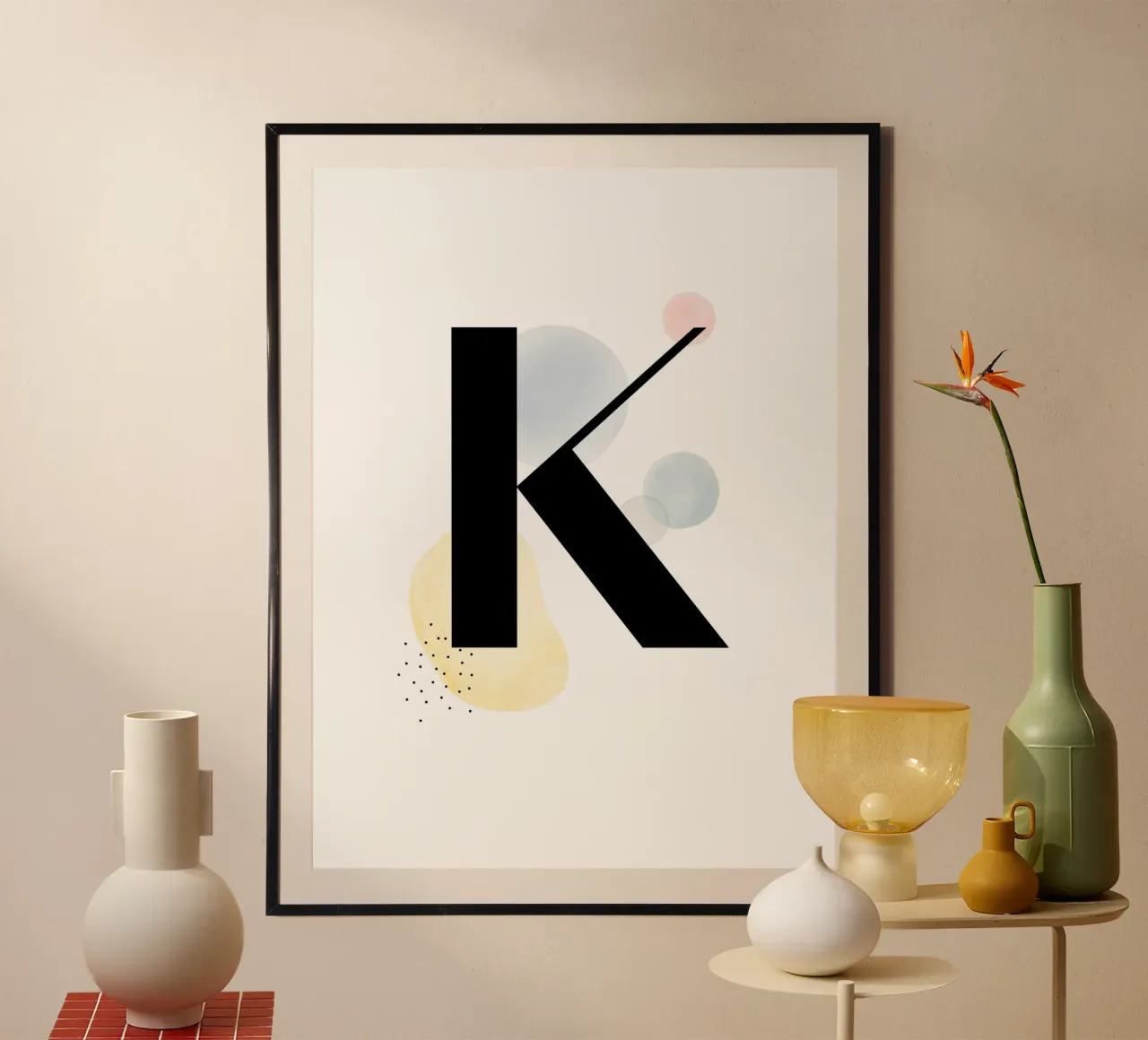 Lettera "K" - design dipinto a mano poster con telaio in alluminio da Kate Brunch Design