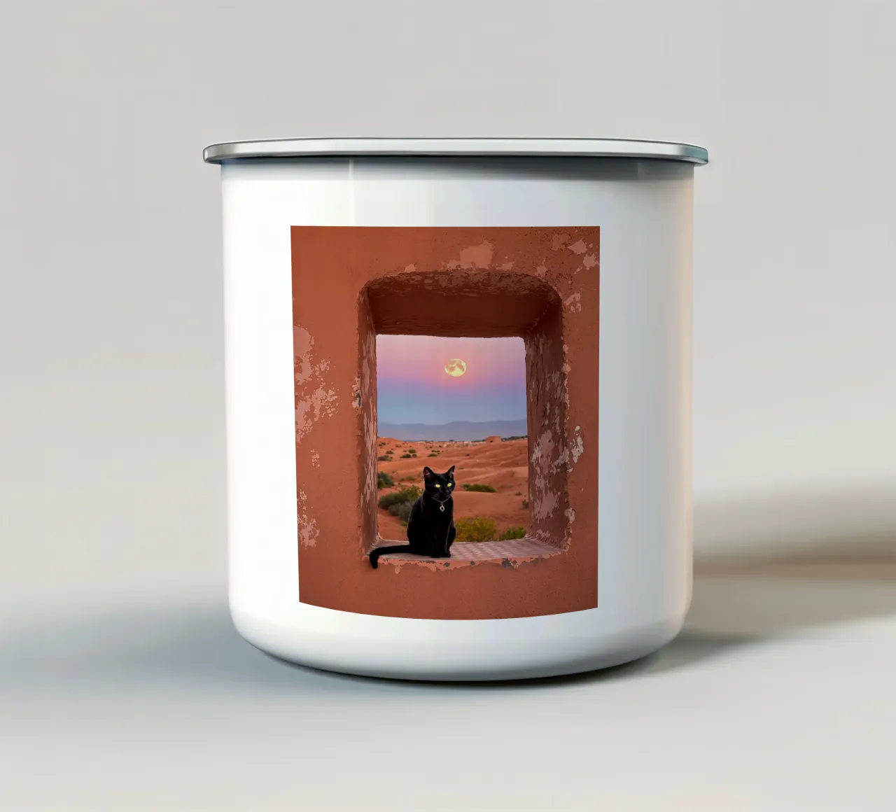 Il gatto tazza in smalto da Art-Travel