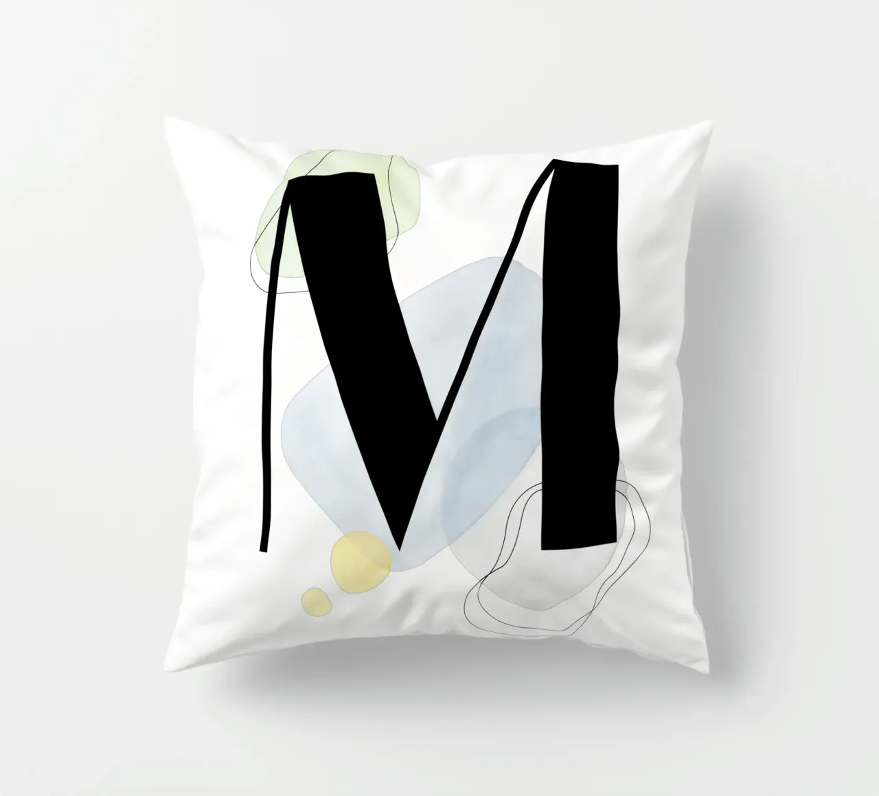Lettera "M" - design dipinto a mano cuscino da Kate Brunch Design