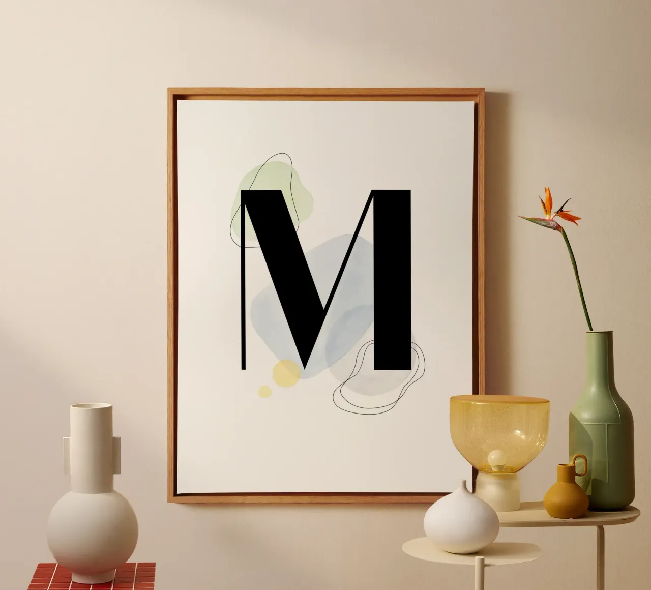 Letra "M" - diseño pintado a mano lienzo con Marco flotante de Kate Brunch Design