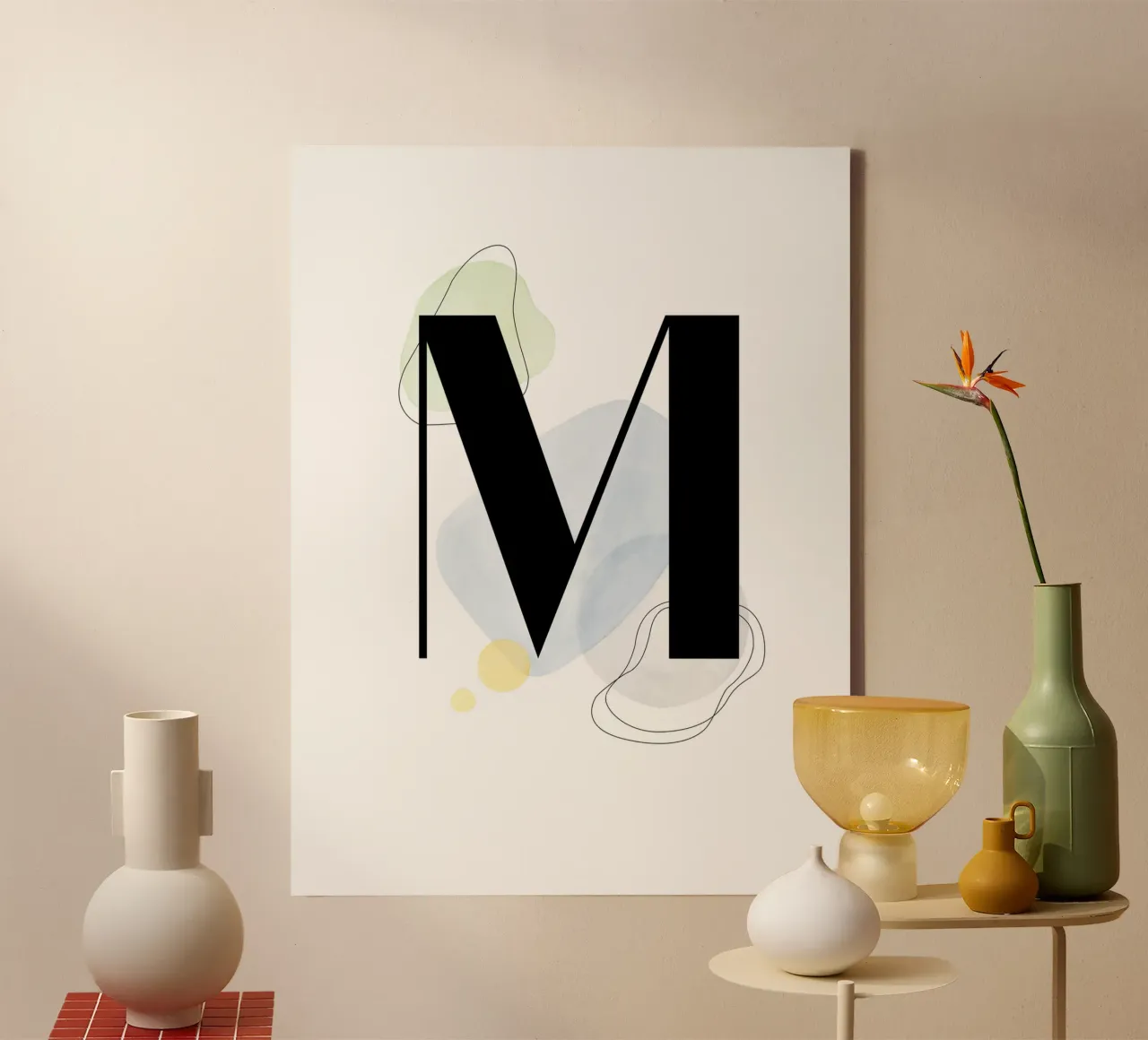 Letra "M" - diseño pintado a mano lienzo con Marco flotante de Kate Brunch Design