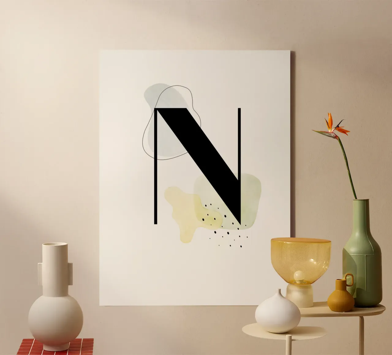 Letter "N" - hand-painted design canvas by Kate Brunch Design