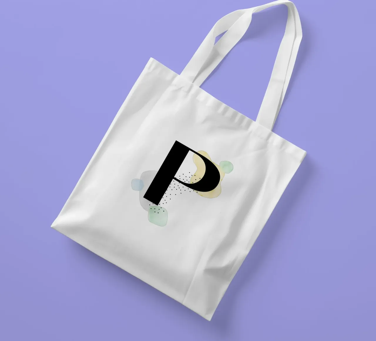 Letter "P" - hand-painted design tote bag by Kate Brunch Design