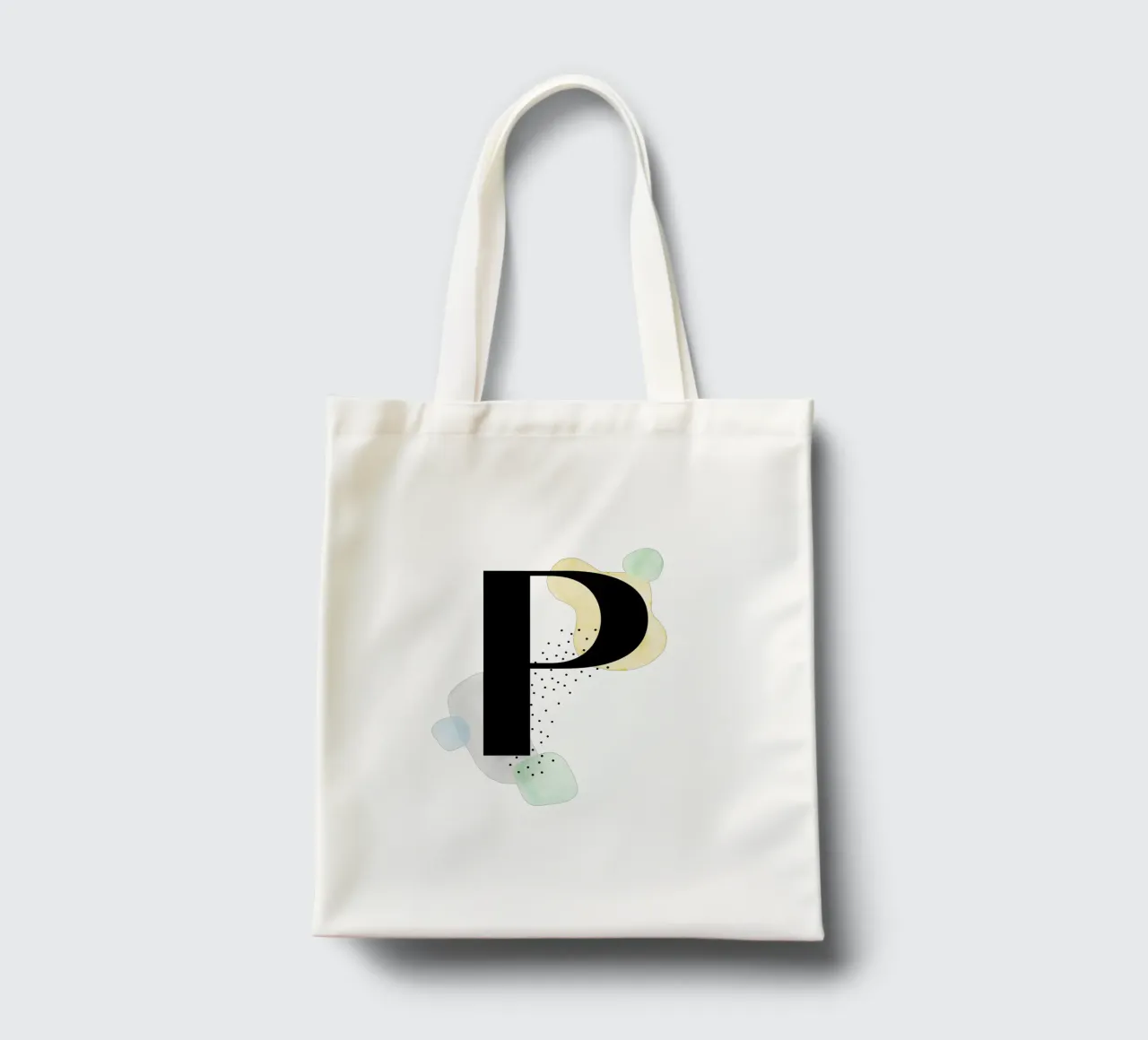 Letter "P" - hand-painted design tote bag by Kate Brunch Design