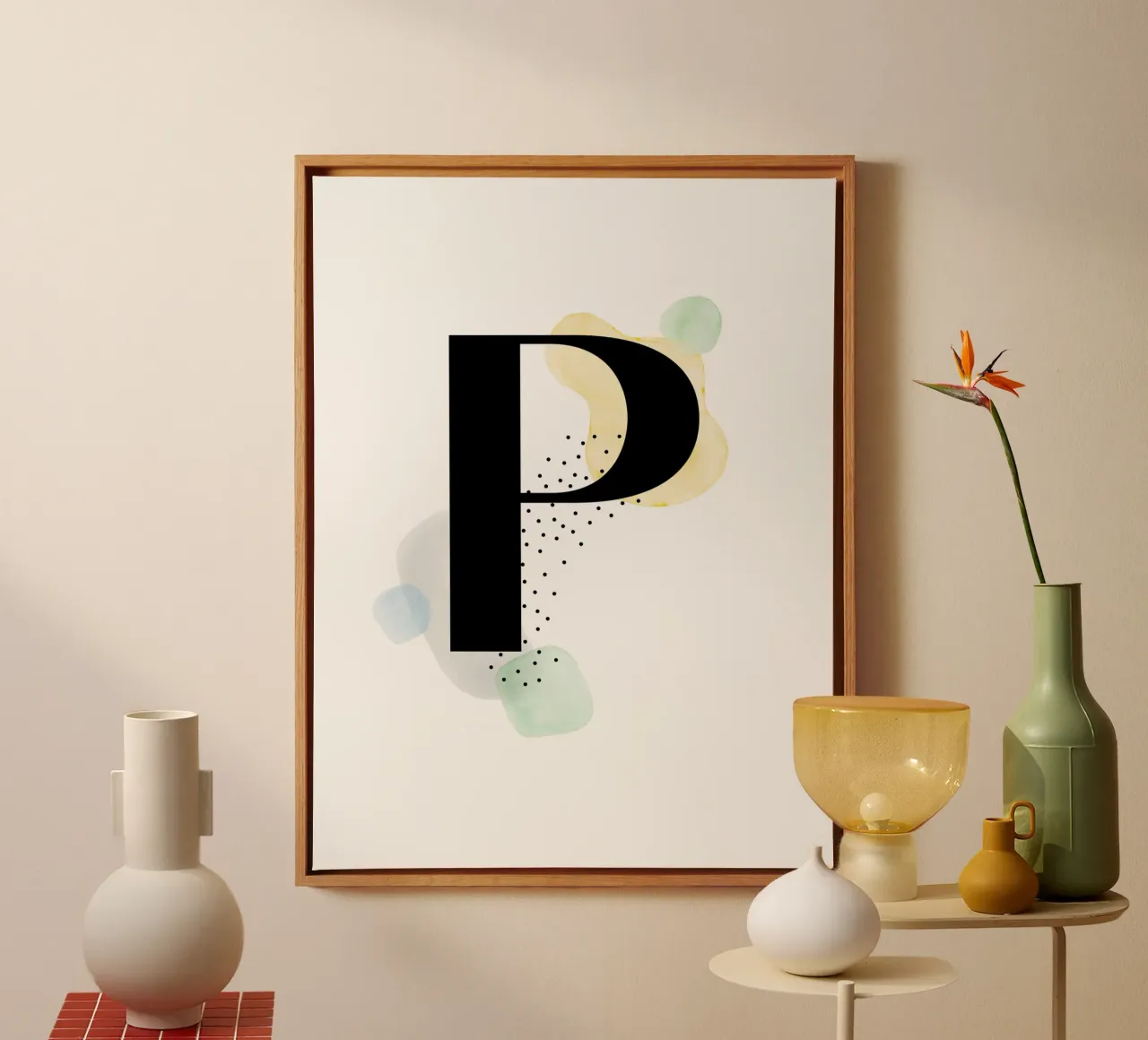 Letra "P" - diseño pintado a mano lienzo con Marco flotante de Kate Brunch Design