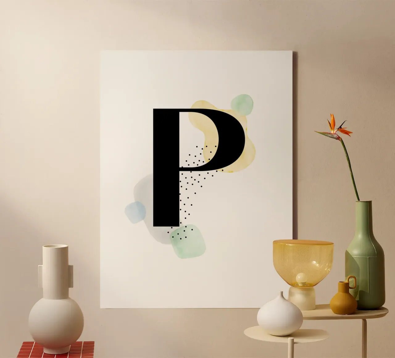 Letra "P" - diseño pintado a mano lienzo con Marco flotante de Kate Brunch Design