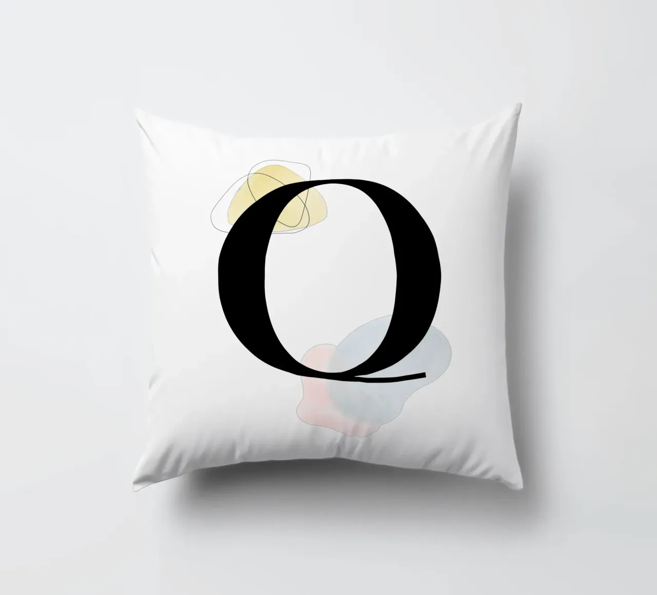 Letter "Q" - hand-painted design decorative cushion by Kate Brunch Design