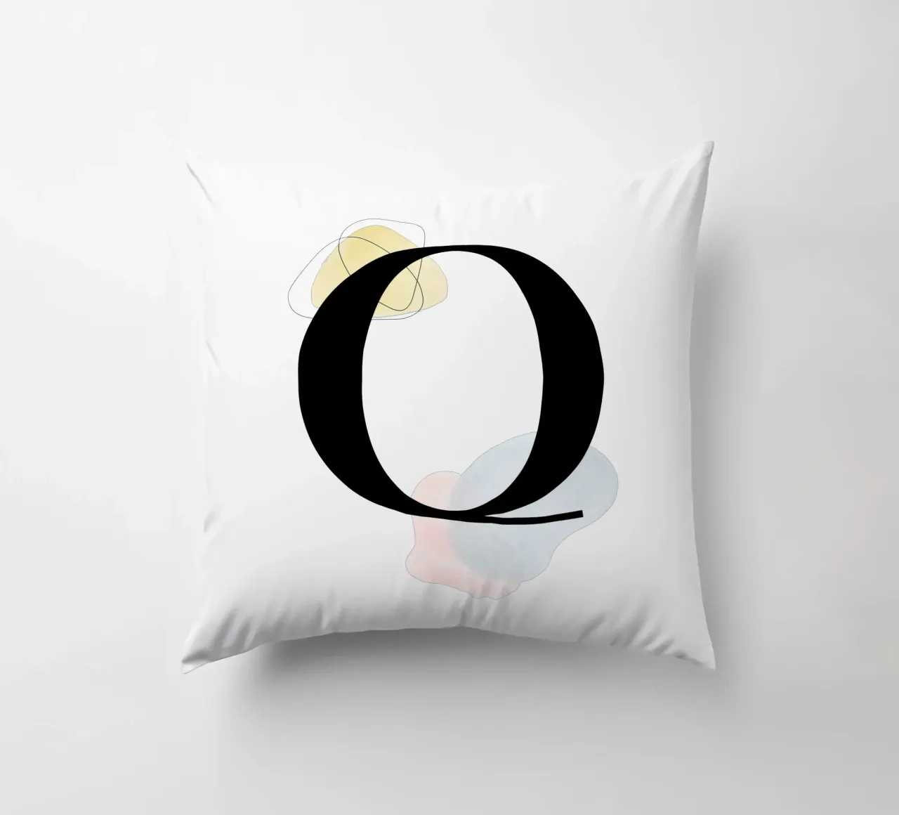 Letter "Q" - hand-painted design decorative cushion by Kate Brunch Design