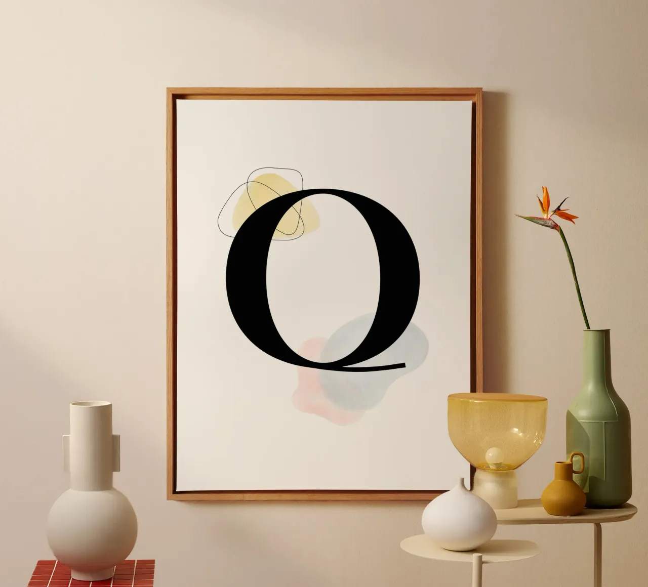 Letter "Q" - handgeschilderd ontwerp canvas met Baklijst van Kate Brunch Design