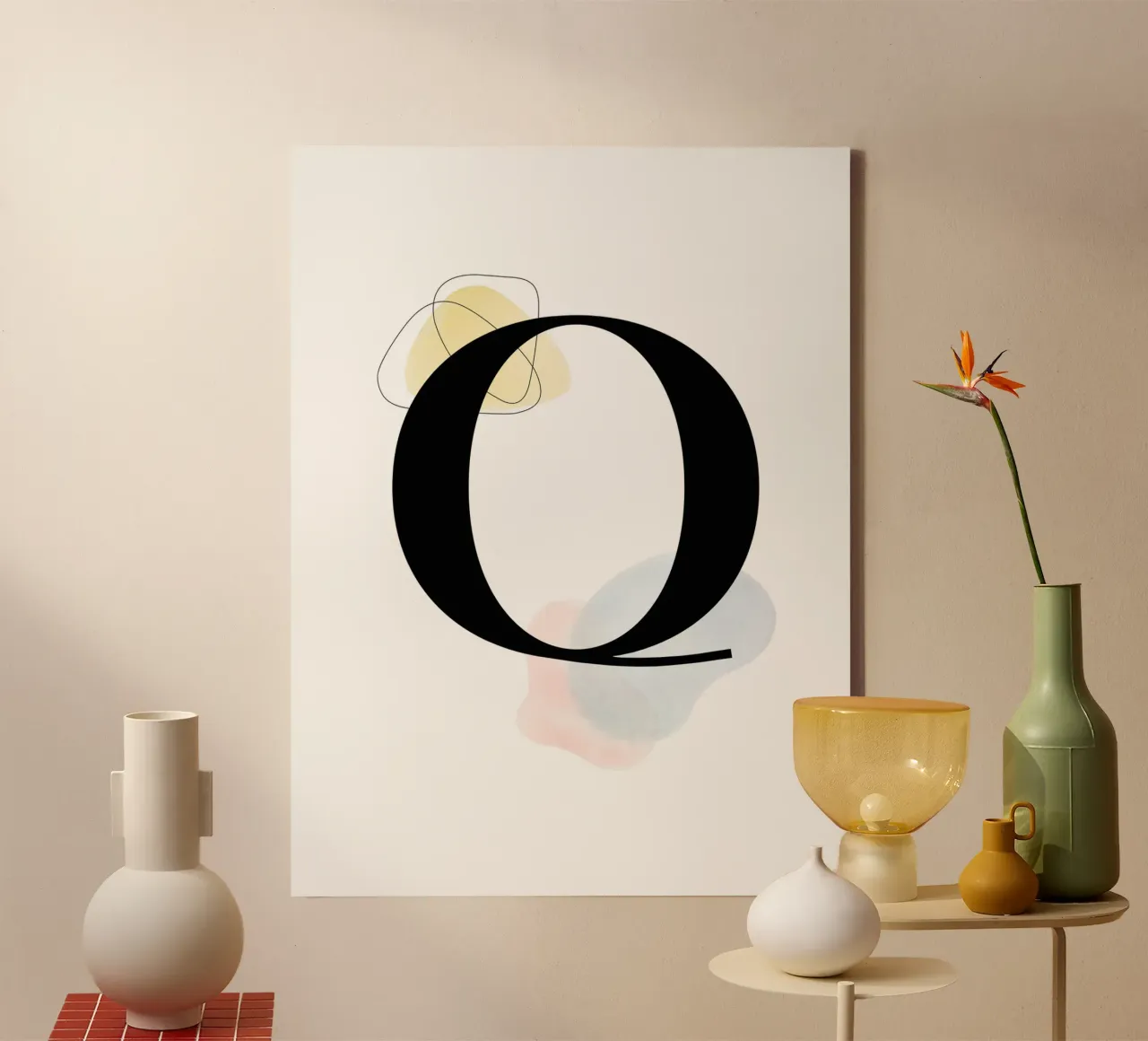 Letter "Q" - handgeschilderd ontwerp canvas met Baklijst van Kate Brunch Design