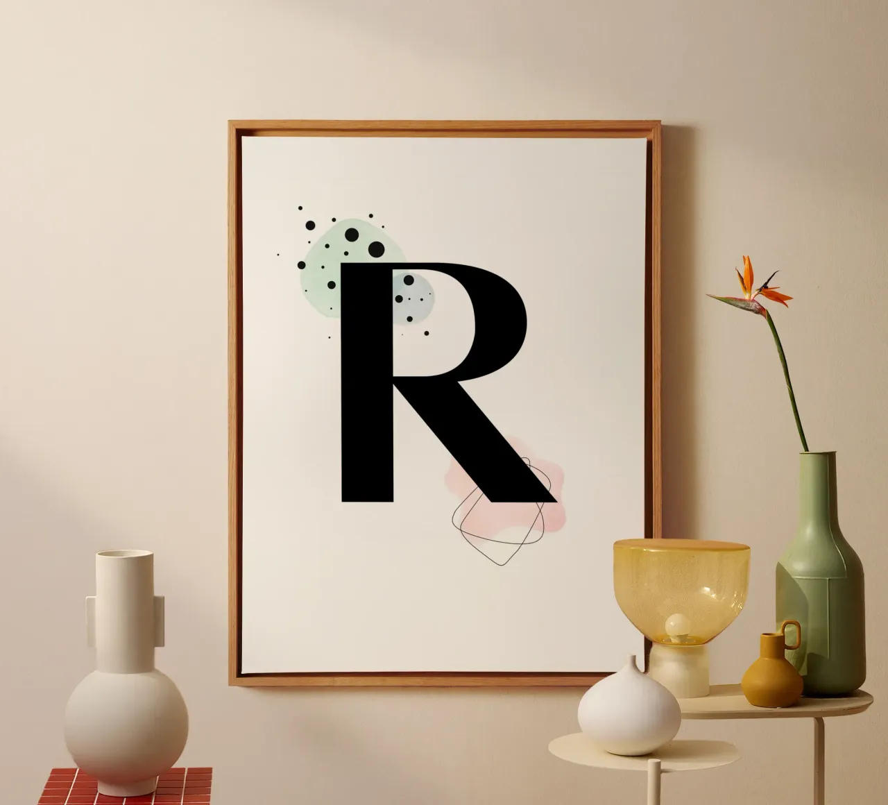 Lettera "R" - design dipinto a mano tela con Cornice a cassetta da Kate Brunch Design