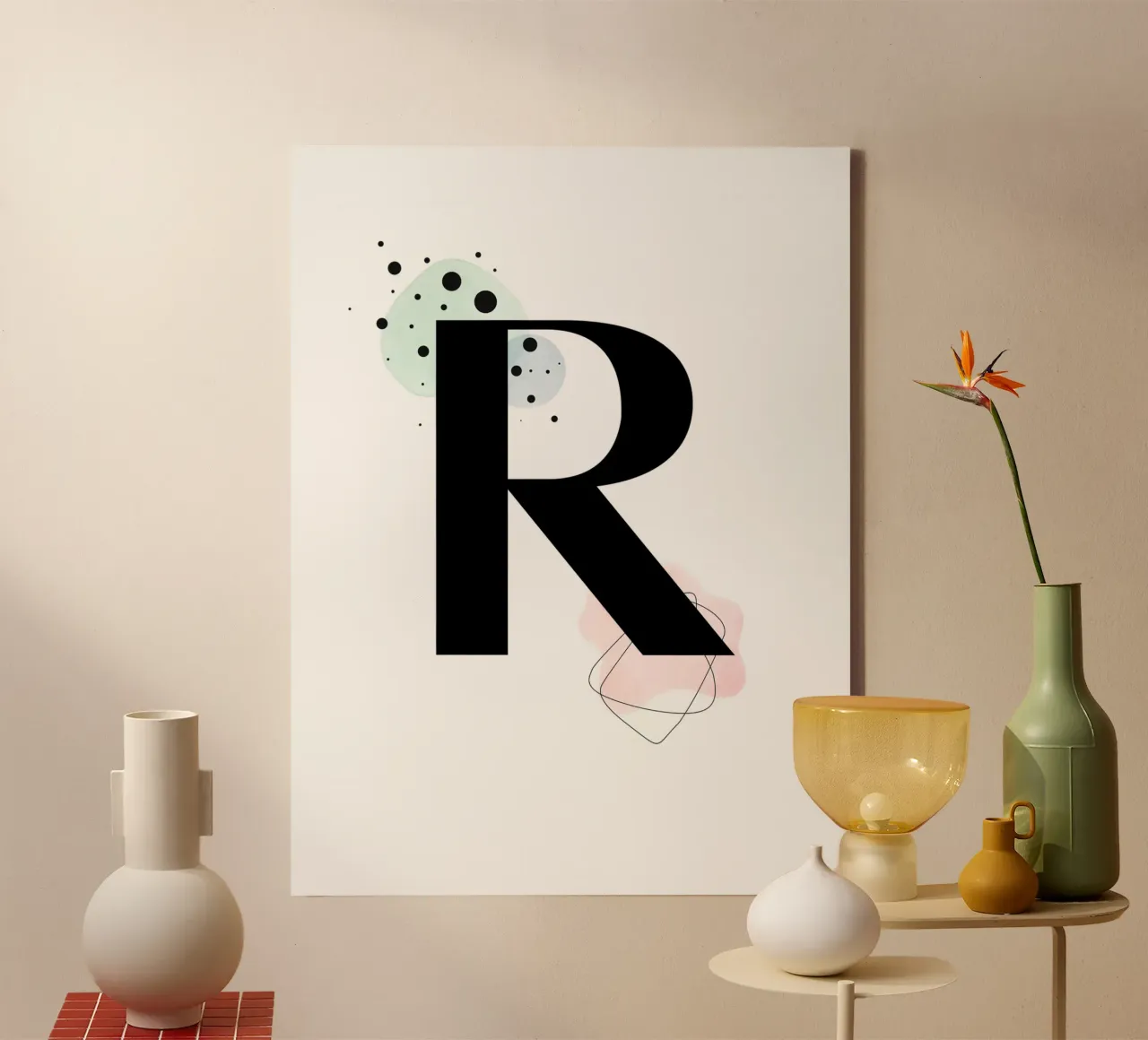 Lettera "R" - design dipinto a mano tela con Cornice a cassetta da Kate Brunch Design