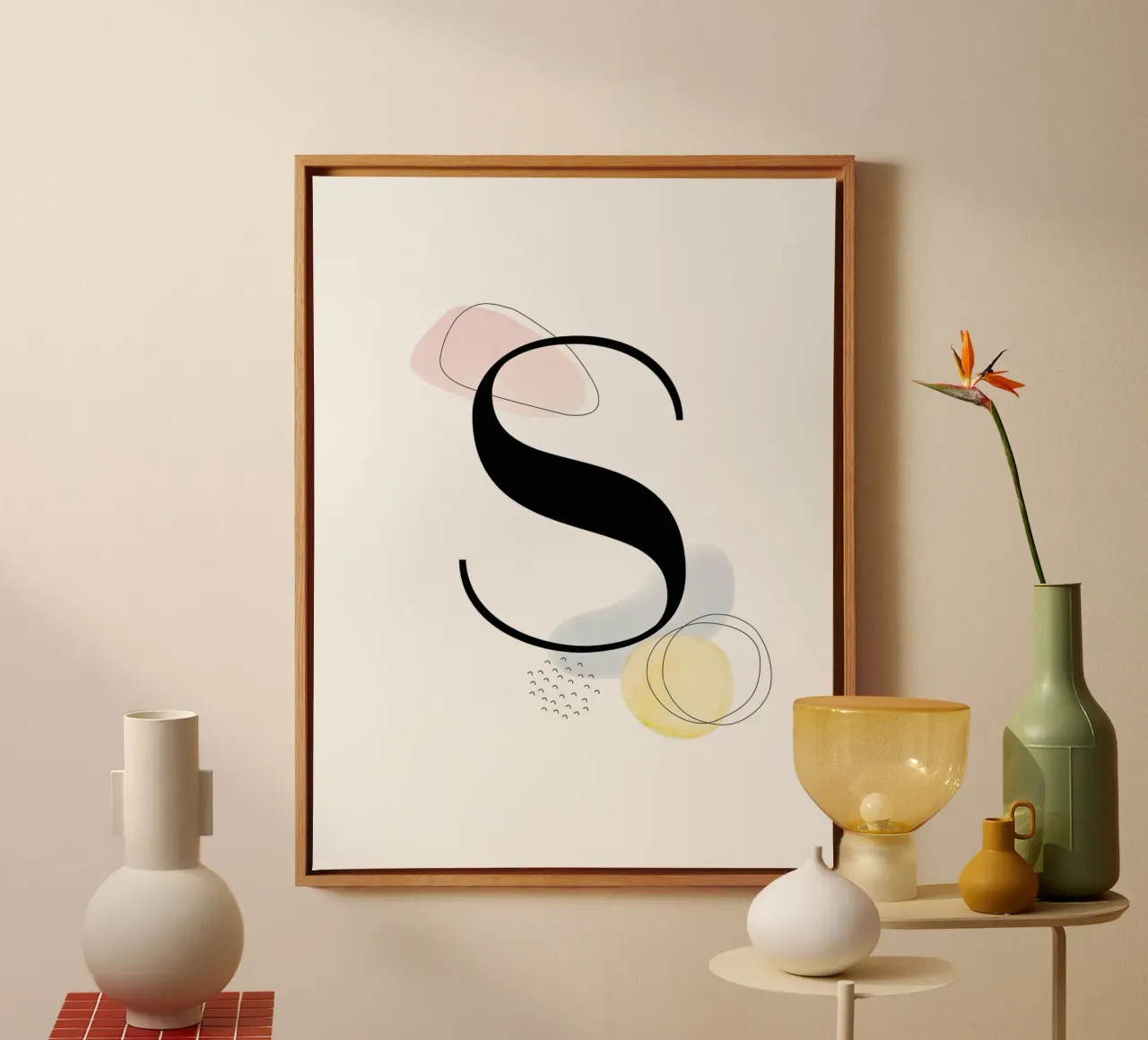Letter "S" - handgeschilderd ontwerp canvas met Baklijst van Kate Brunch Design