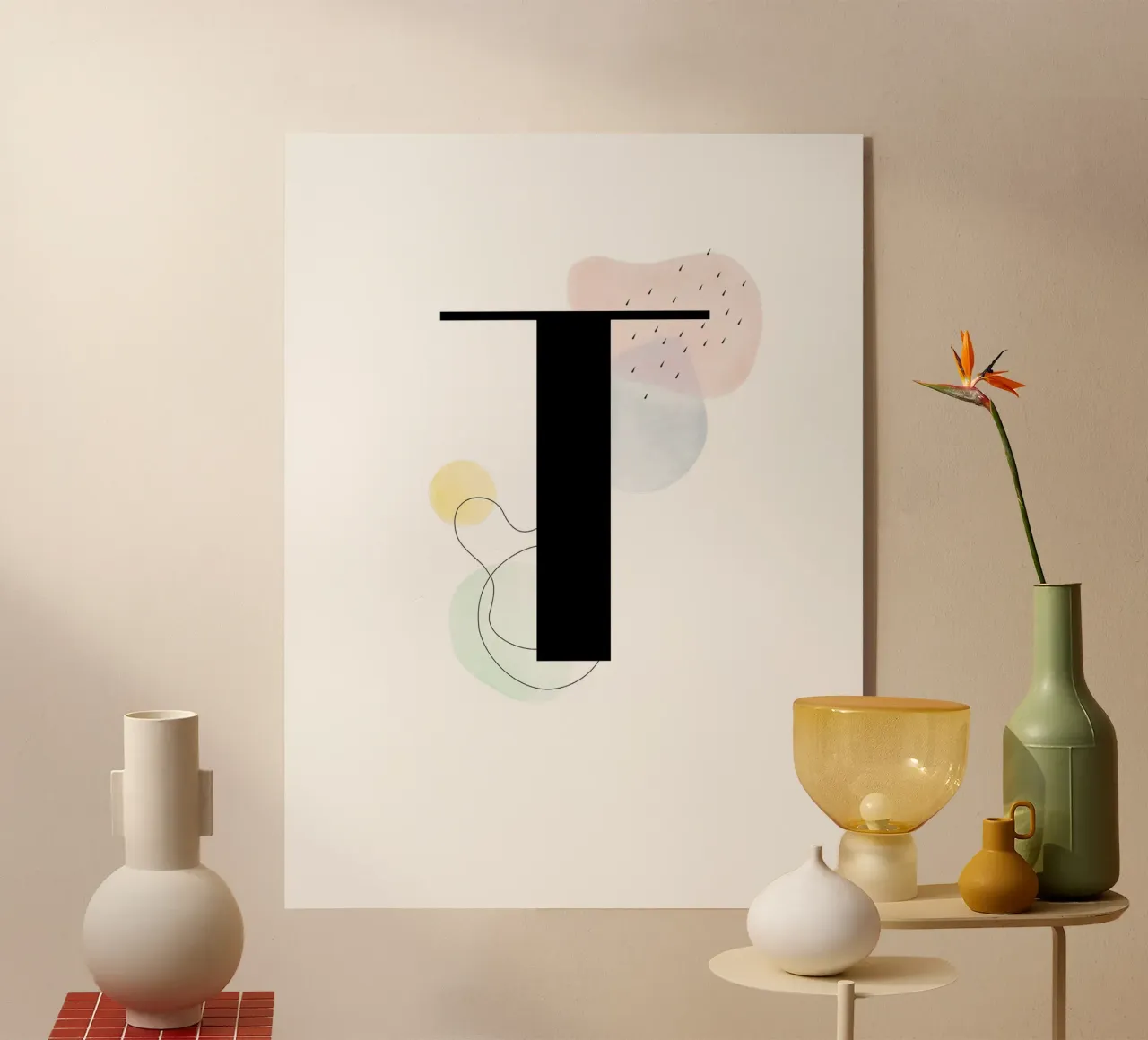 Buchstabe "T" - handgemaltes Design Acryl-Glas von Kate Brunch Design