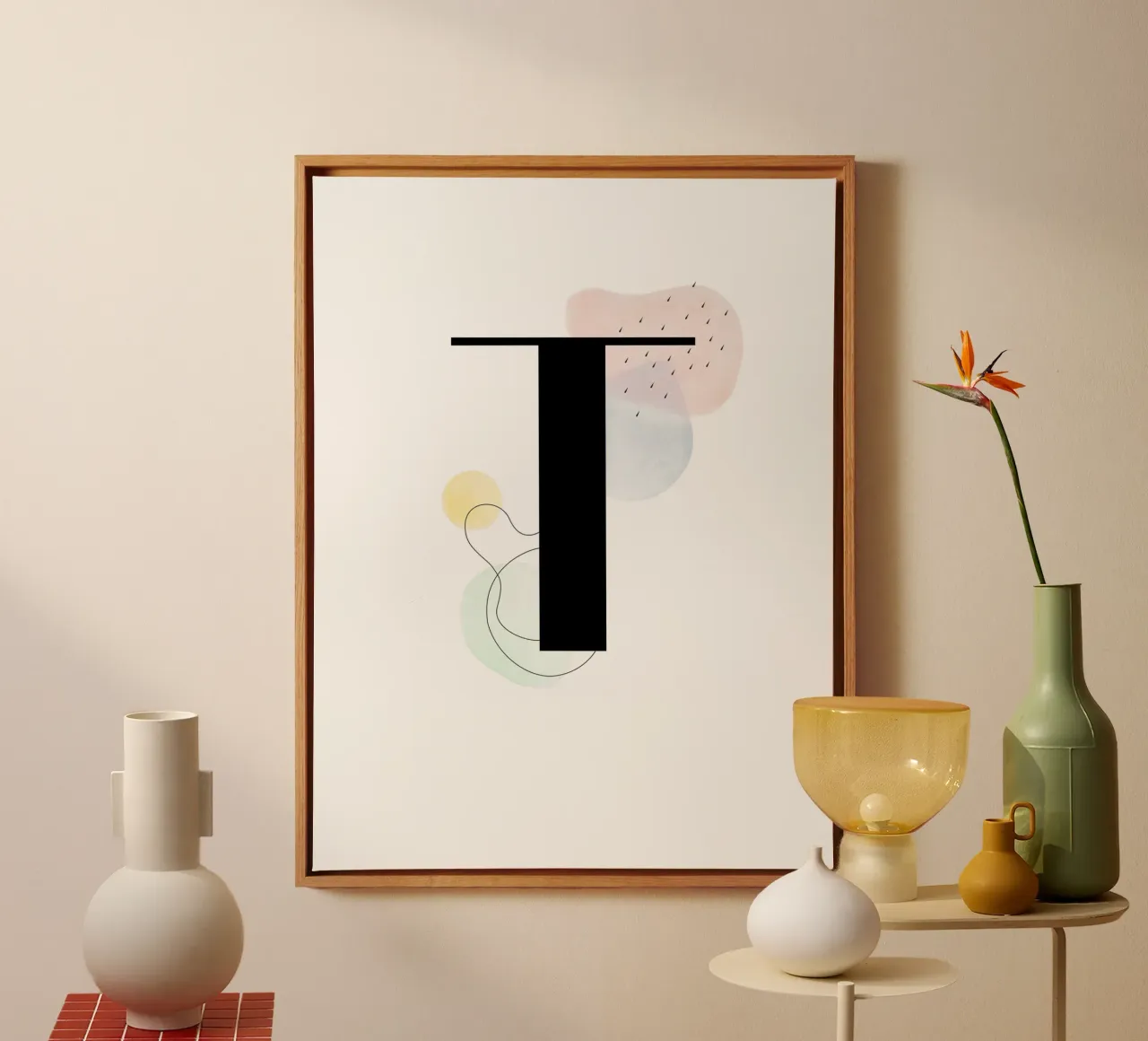 Letter "T" - handgeschilderd ontwerp canvas met Baklijst van Kate Brunch Design