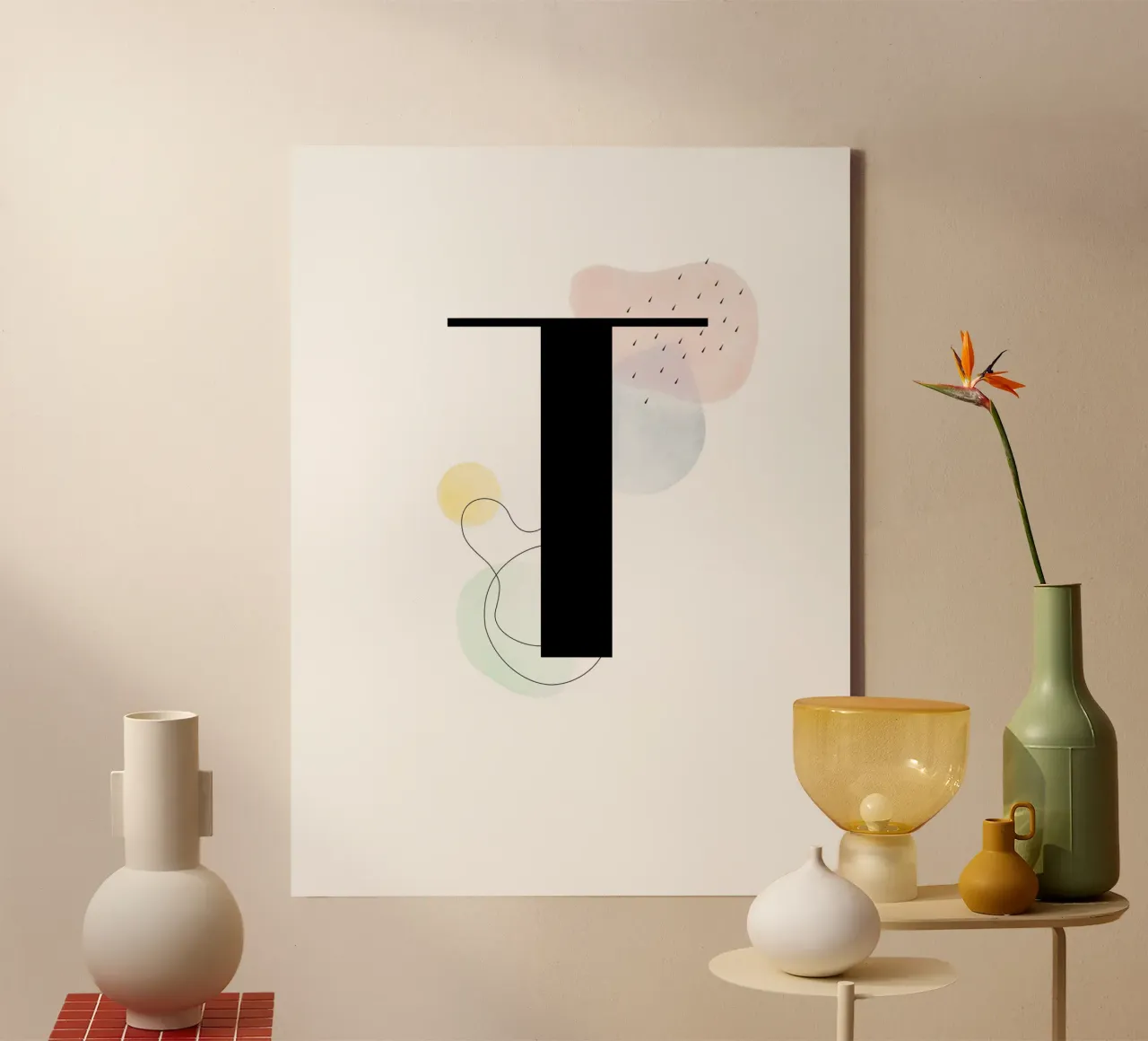 Letter "T" - handgeschilderd ontwerp canvas met Baklijst van Kate Brunch Design