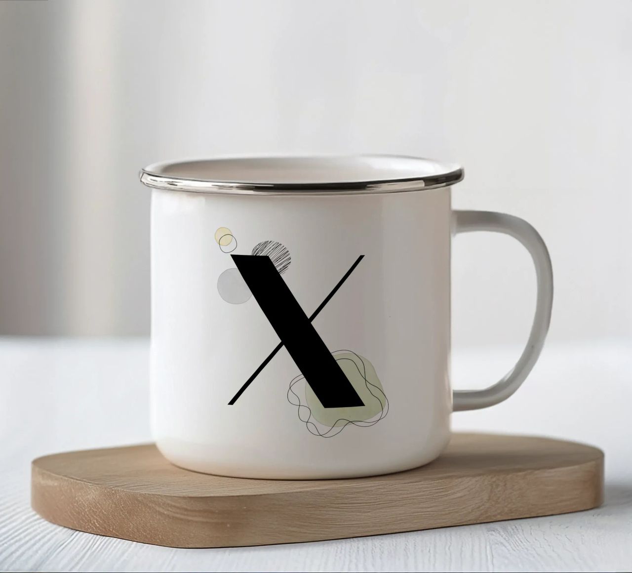 Lettera "X" - design dipinto a mano tazza in smalto da Kate Brunch Design
