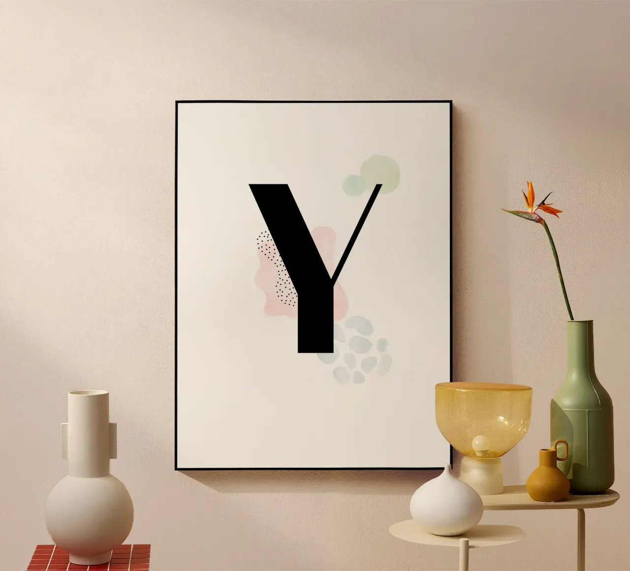 Letter "Y" - hand-painted design acrylic glass by Kate Brunch Design