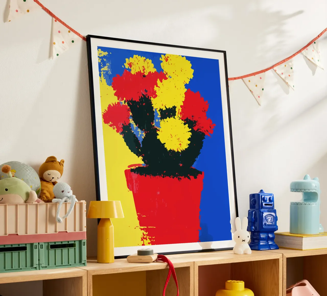 flowers in red and yellow bloom poster con telaio in plastica da ramosashop