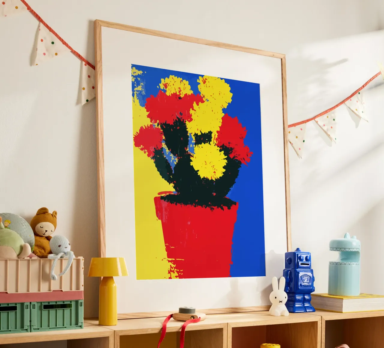 flowers in red and yellow bloom poster con telaio in plastica da ramosashop