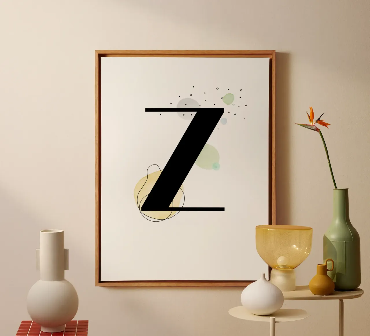 Letra "Z" - diseño pintado a mano lienzo con Marco flotante de Kate Brunch Design