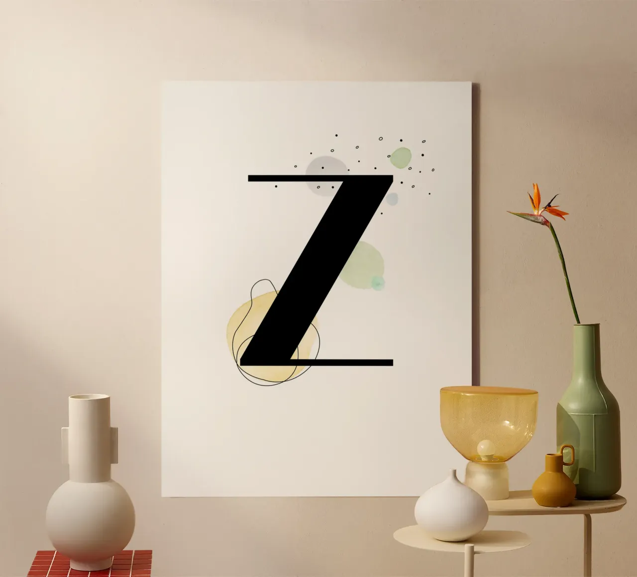 Letra "Z" - diseño pintado a mano lienzo con Marco flotante de Kate Brunch Design