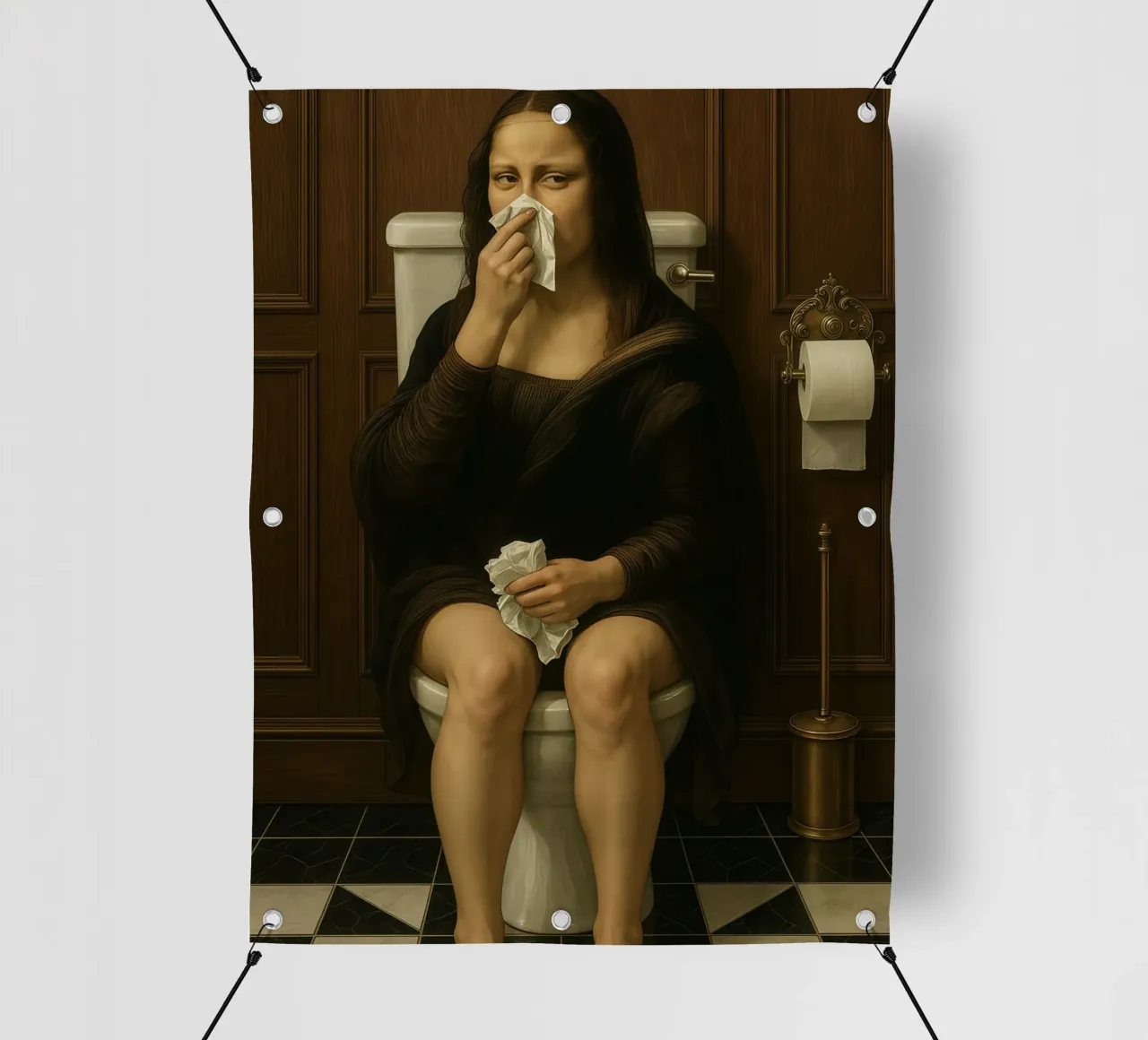 MONA LISA ON BATHROOM TOILET pvc cover by ARTOMATIC